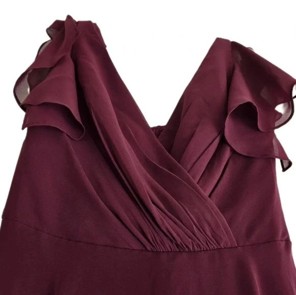 David's Bridal, Size 2, Wine Long Flutter Sleeve Dress - Picture 2 of 13